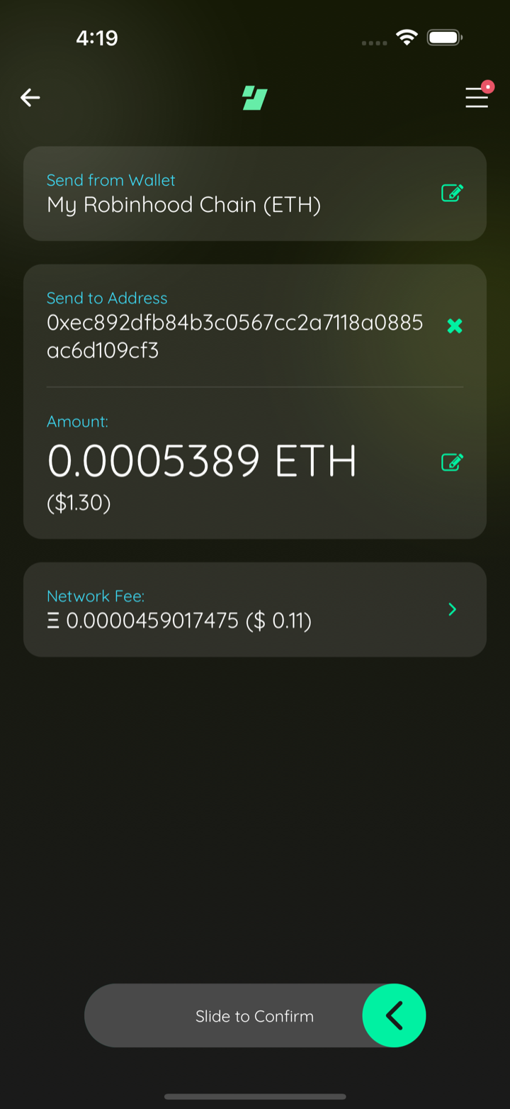 send to deployer confirm