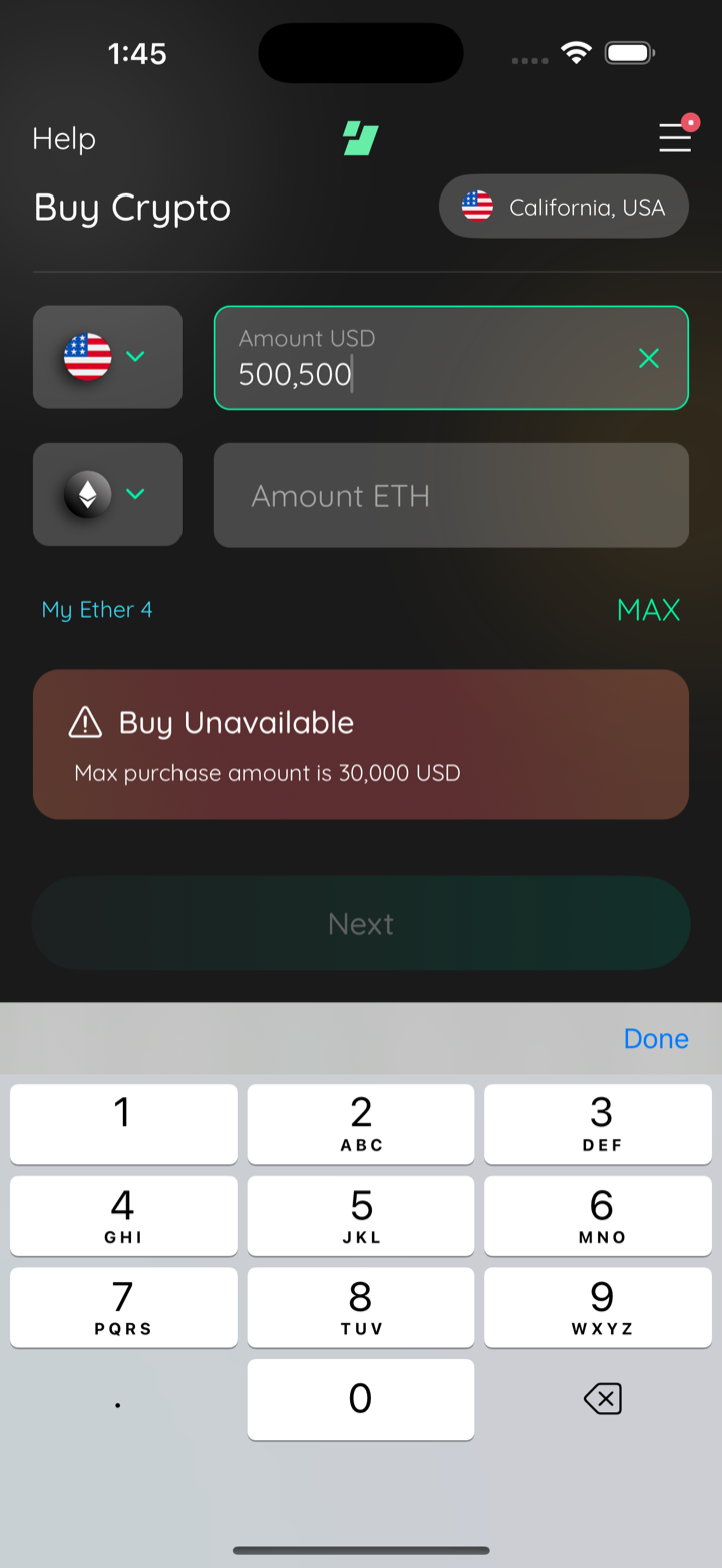 buy amount entered