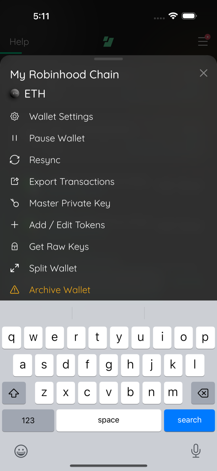 hood shot 20 wallet settings modal